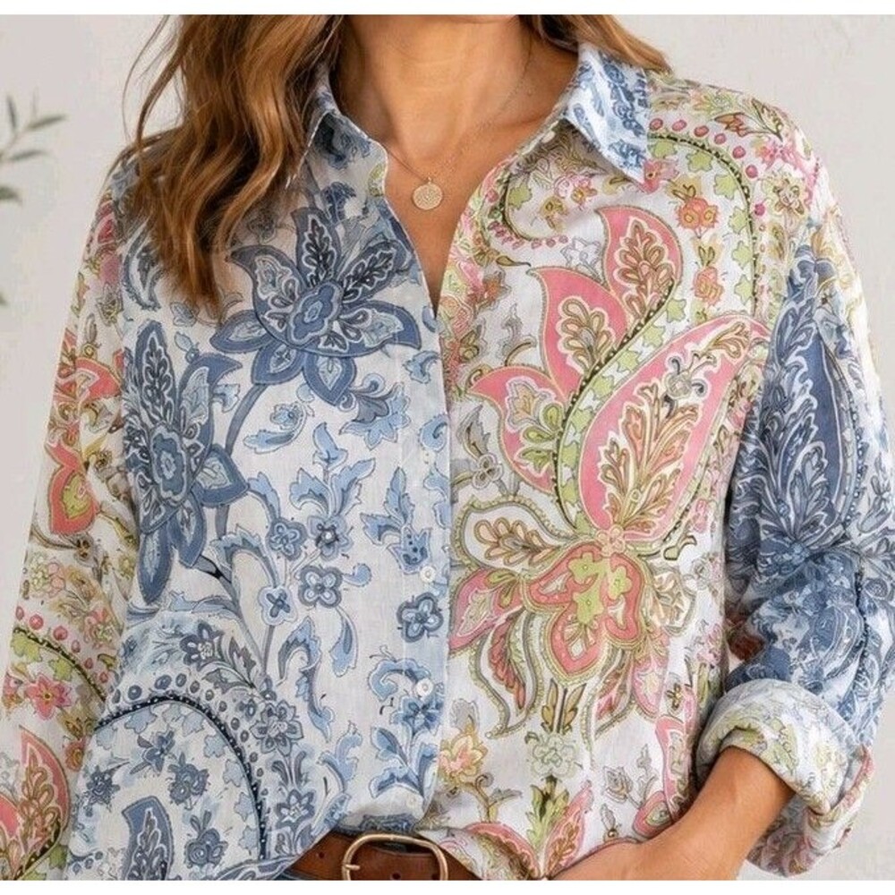 CINO Sundance Women's Button Front Floral Paisley Shirt Size Medium